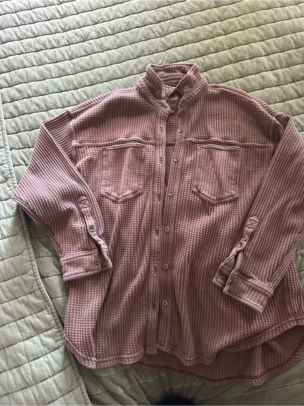aerie Dusty Rose Waffle Button-Up Shacket